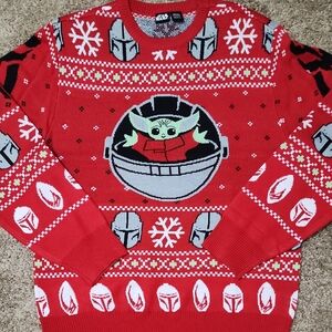 NWOT, Star Wars Red Mandalorian Crewneck Christmas Sweater, Small